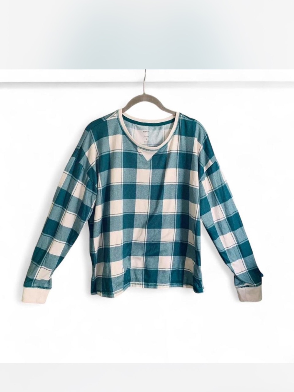 Plaid Cozy Sonoma Teal-green & white Long-Sleeve Top Size S